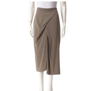 Brunello Cucinelli Warm Grey Draped Cotton-Blend Midi Skirt